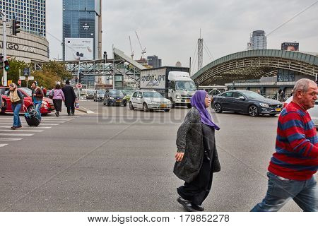 Tel Aviv - February 2, 2017: Tel Aviv Train Station Near Azrieli Mall