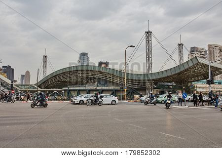 Tel Aviv - February 2, 2017: Tel Aviv Train Station Near Azrieli Mall