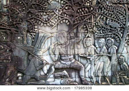 Pedra antiga escultura em Angkor Wat, Siem Reap, Camboja.
