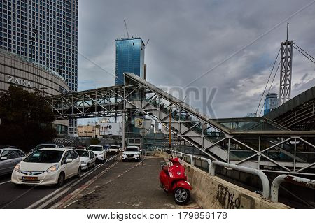 Tel Aviv - February 2, 2017: Tel Aviv Train Station Near Azrieli Mall