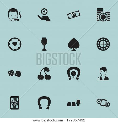 Set Of 16 Editable Casino Icons. Includes Symbols Such As Fortune, Cup Tricking, Cash And More. Can Be Used For Web, Mobile, UI And Infographic Design.