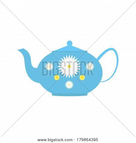 Ceramic teapot with flowers isolated on white background