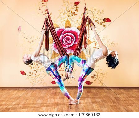 Antigravity Couple Yoga At Hammock