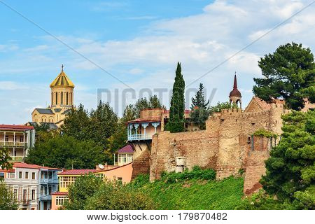View On Queen Darejan's Palace And Holy Trinity Cathedral In Tbilisi, Georgia