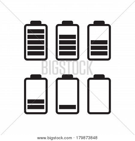 Black vector icons of battery running out of charge.