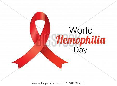 Realistic red ribbon to World Hemophilia Day. Medical sign for 17 april. World hemophilia day awareness campaign ribbon.