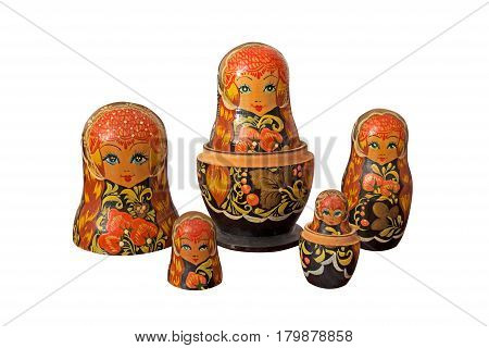 Matryoshka Russian Dolls Isolated on White Background