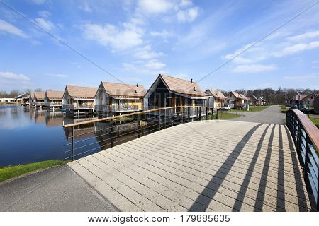 Wooden vacation houses in Reeuwijk in the Netherlands