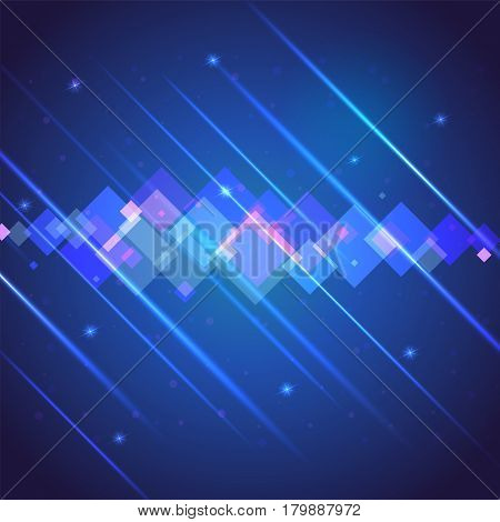 Abstract bright motion background with blurred light rays and lens flare. Dynamic digital, technology backdrop for breaking news or cover. Vector illustration.