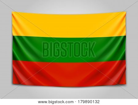 Hanging flag of Lithuania. Republic of Lithuania. National flag concept. Vector illustration.