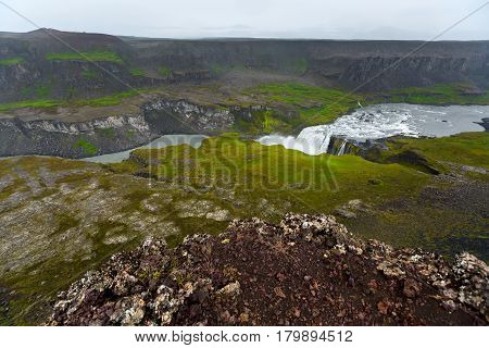 Beautiful view of the Hafragilsfoss waterfall in Iceland