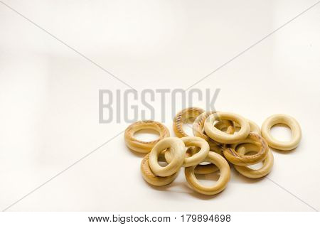 Fresh bagel isolated on white background top view