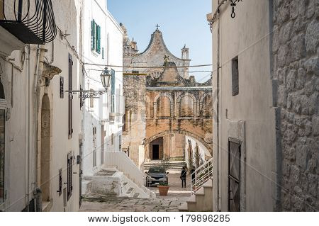 Street Leading To Cathedral In Ostuni, Italy
