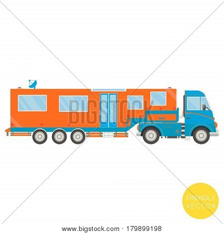 Cartoon transport. Campervan vector illustration. View from side.