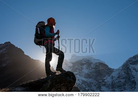 Trekker In Khumbu Valley On A Way To Everest Base Camp