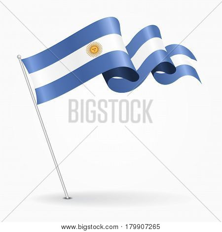 Argentinean pin icon wavy flag. Vector illustration.