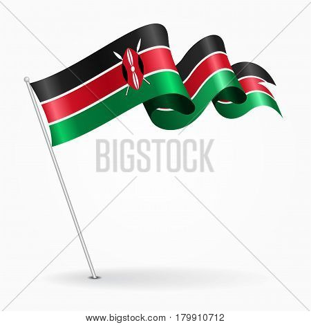 Kenyan pin icon wavy flag. Vector illustration.