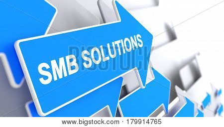 SMB Solutions, Label on Blue Cursor. SMB Solutions - Blue Cursor with a Inscription Indicates the Direction of Movement. 3D Illustration.