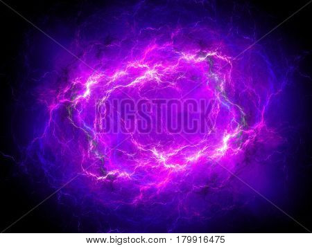 Purple glowing plasma lightning in space computer generated abstract background 3D rendering