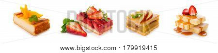 Strawberry pie isolated on white background.Fruitcake and have red juicy strawberry.