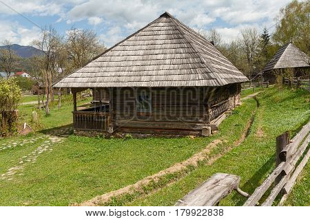 Ancient wooden house Ukrainian peasant. Kolochava Ukraine