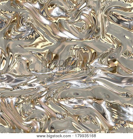 Silver gold wavy background, shiny abstract metal