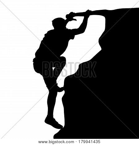 Black silhouette rock climber on white background.