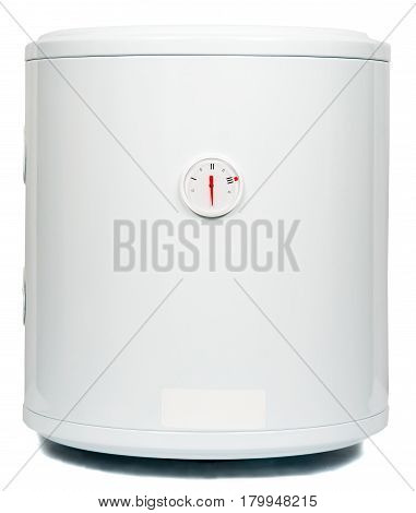 A residential electric water heater isolated on white