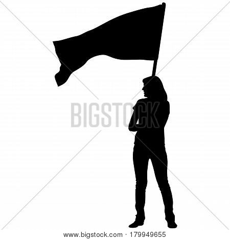 Black silhouettes of woman with flags on white background.