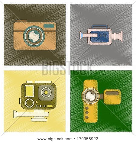 assembly flat shading style icon of multimedia technology camcorder photo camera