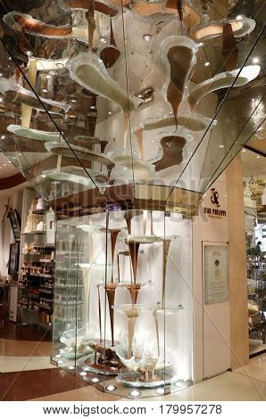 World's Largest Chocolate Fountain by Jean-Philippe Patisserie at Bellagio hotel in Las Vegas, NV, USA on March 30, 2017.