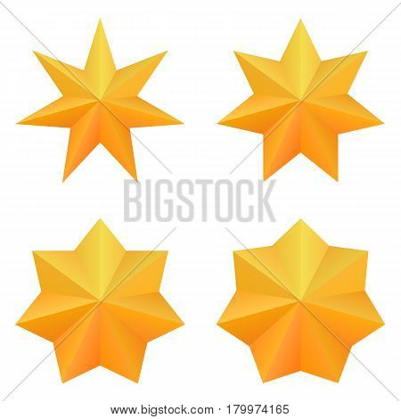 Set of four golden seven point stars. Vector, eps10.