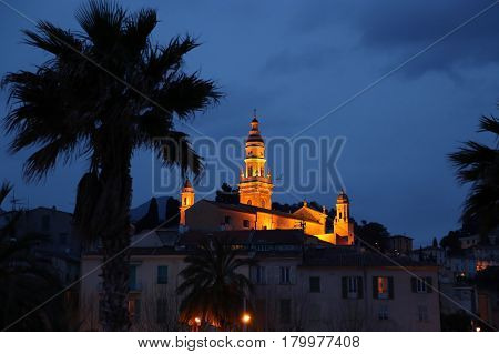 Saint Michel Archange Basilica at night Menton French Riviera France