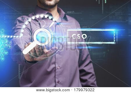 Business, Technology, Internet And Network Concept. Young Businessman Working On A Virtual Screen Of