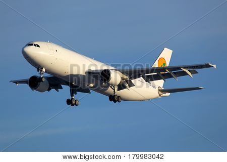 SHEREMETYEVO, MOSCOW REGION, RUSSIA - NOVEMBER 11, 2011: Uzbekistan Airlines Airbus A300 landing at Sheremetyevo international airport.