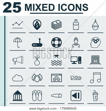 Set Of 25 Universal Editable Icons. Can Be Used For Web, Mobile And App Design. Includes Elements Such As Dollar Banknote, Note, Education Center And More.