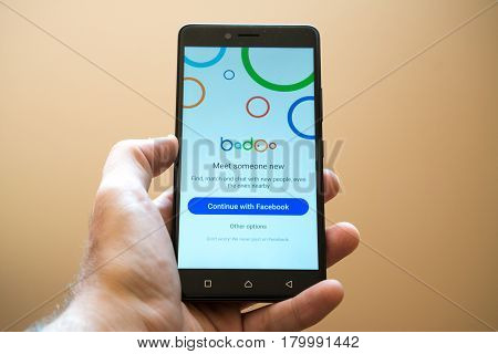 Nitra, Slovakia, March 24, 2017: Badoo application logo on smartphone
