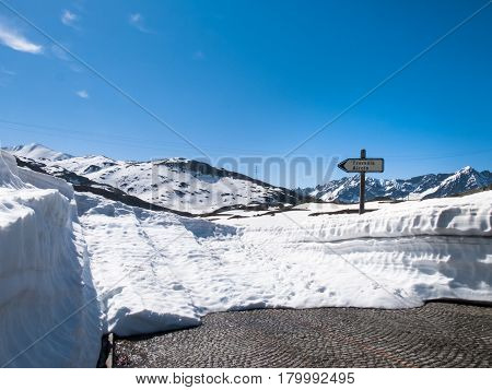 Gotthardpass Switzerland: Beautiful sunny spring day for the day of the Feast of the Ascension. The pass is still a lot of snow in the winter