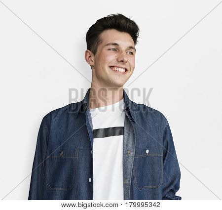 Portrait of Young Adult Caucasian Man Smiling Isolated