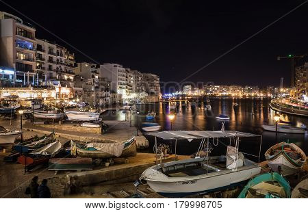 Lights And Reflections In Spinola Bay, Malta