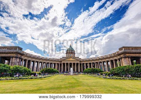 ST PETERSBURG, RUSSIA - JUNE 13, 2014: Panorama of Kazan Cathedral. It is one of the main attractions of St Petersburg.