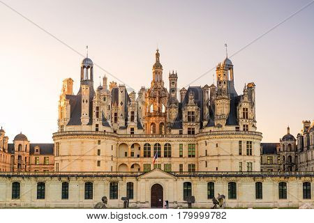 The royal Chateau de Chambord, France. This castle is located in the Loire Valley, was built in the 16th century and is one of the most recognizable chateaux in the world.