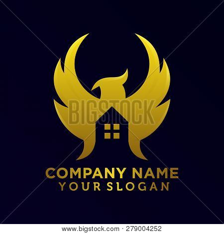 Eagle And House For Realestate Logo Emblem Template Vector. This Logo Is Suitable For Realestate Com