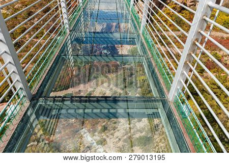 Glass Suspension Bridge In The Mountains, China