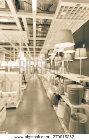 Filtered Image Blurry Background Variety Of Table, Ceiling, Floo