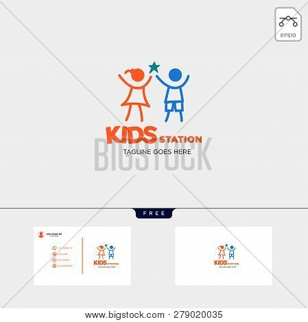 Children Playing Group Education Logo Template Vector Illustration