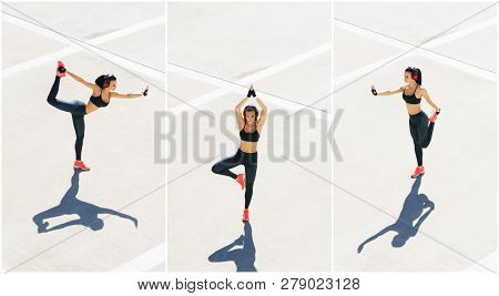 Young, Fit And Sporty Woman Doing Sports At The Stret. Fitness, Sport, Urban Jogging And Healthy Lif