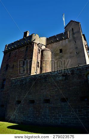 An Exterior View Of A History Medieval Castle Turret Building In The Town Of Broughty Ferry In Scotl