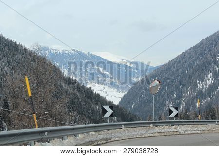 View Of The Alpine Highway, Fortress, Traffic, Mountains