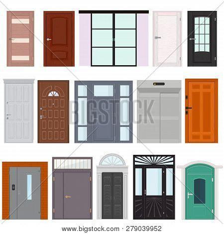 Doors Vector Doorway Front Entrance Lift Entry Or Elevator Indoor House Interior Illustration Set Bu